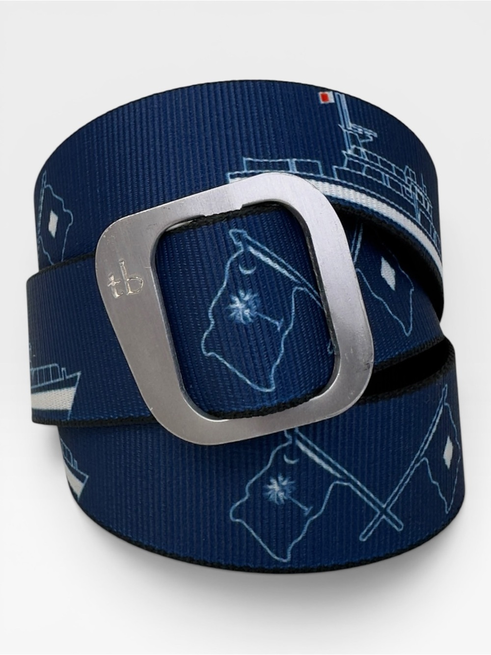 Thomas Bates Men’s South Carolina Navy Nautical Ribbon Belt with Silver Buckle